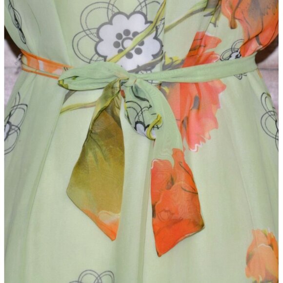 Middle East Arabian Green Floral Maxi Evening Dress Gown  XL 1X Sequin Ruffles - Picture 12 of 16